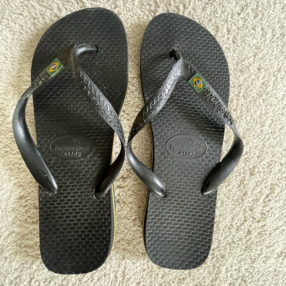 Havaianas Brazilian Flag Classic Black Sandals Flip-Flops 41/42